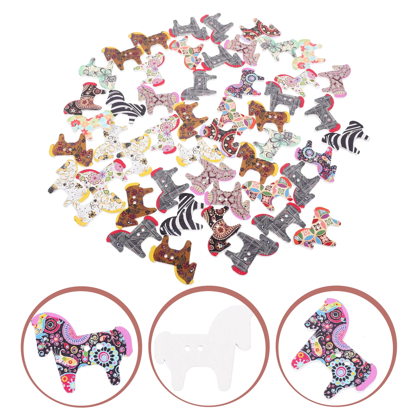 

Multifunctional DIY Buttons Horse Printed Wooden Retro Decor Replacement Clothing
