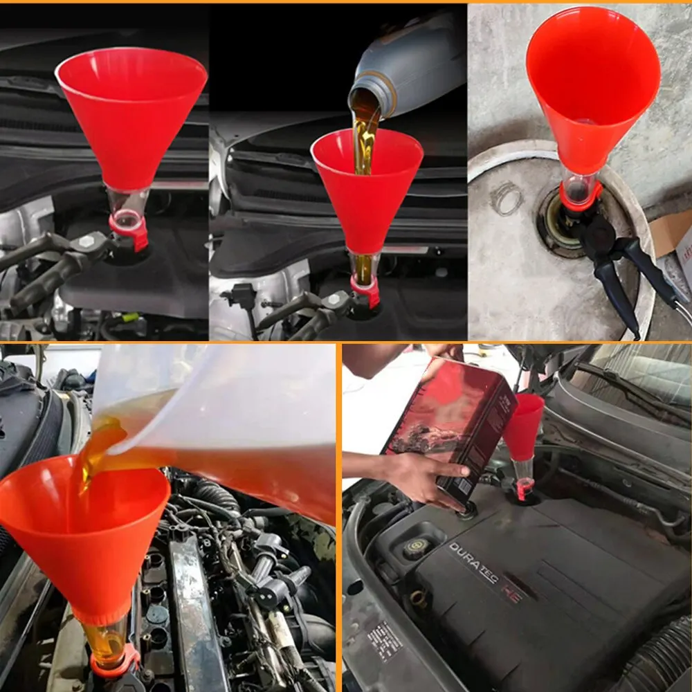 Universal Car Motorcycle Gasoline Oil Filling Funnel Adjustable Width Holding Clamp Engine Oil Filling Set Auto Moto Accessories images - 6