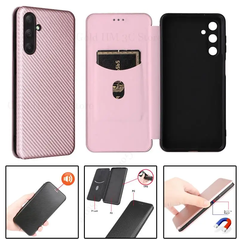 

Чехол для Samsung M54 M23 M53 M33, кожаный чехол из углеродного волокна для телефона Galaxy A34, A24, A54, A33, A53, A73, магнитный чехол-бумажник с подставкой