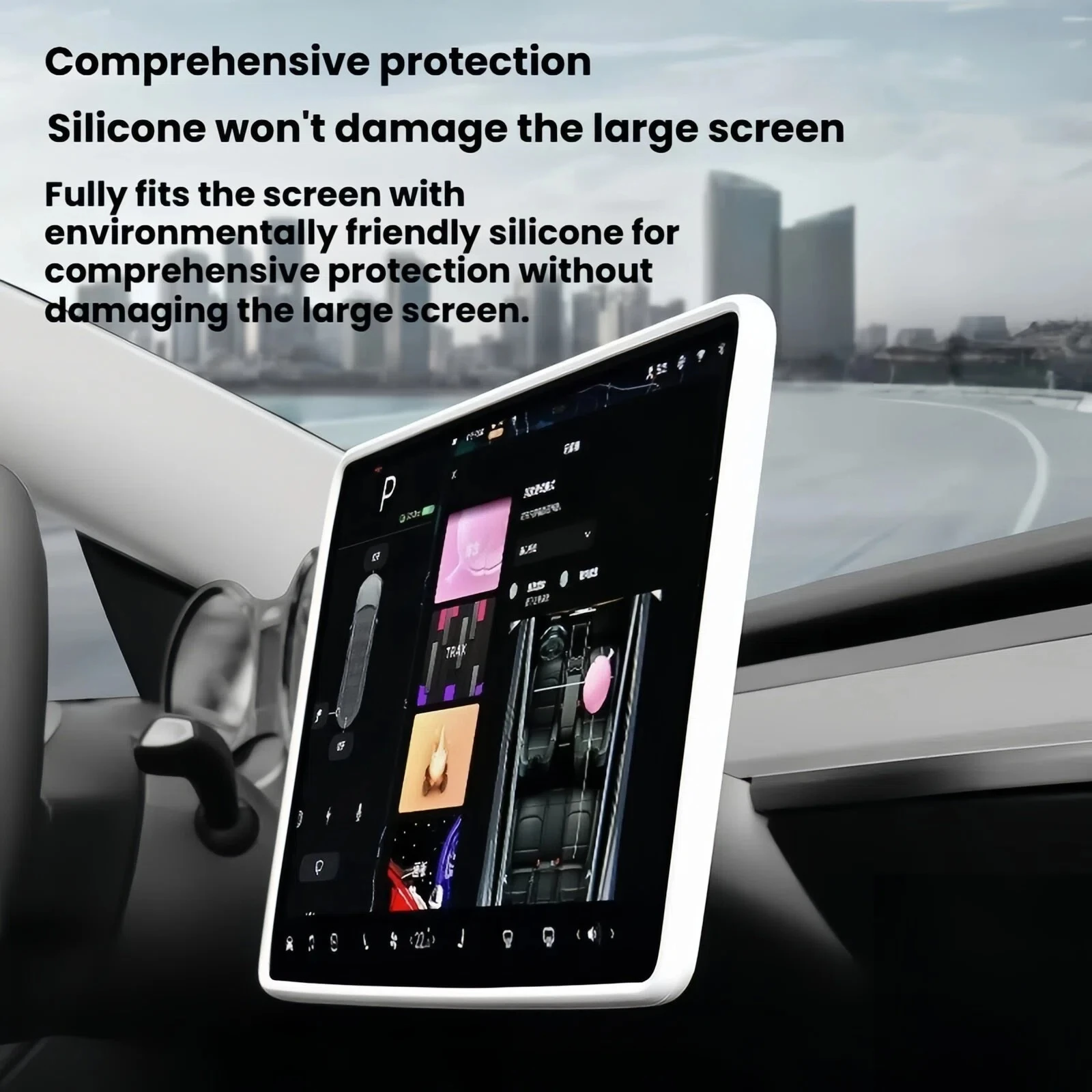 For Tesla Model YL/3 Highland/ Y Juniper Silicone Screen Frame, Display Edge Body Cover, Central Control Bezel Prote