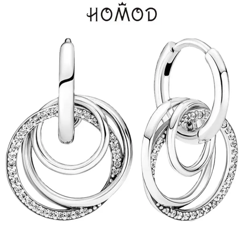 Stud and Hoop Earrings For Women Family Always Encircled Heart Sparkling Wedding Engagement Jewelry