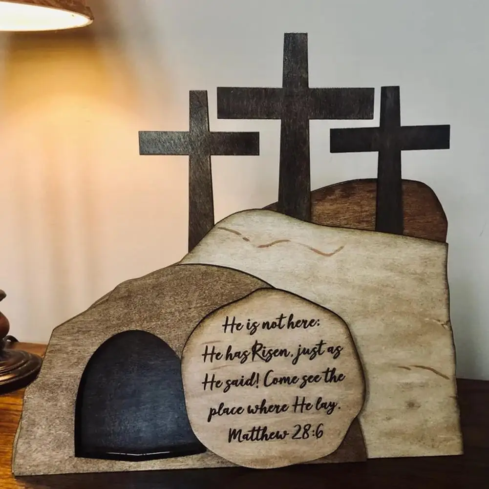 Easter Scene Wooden Decoration, The Empty Tomb Easter Scene Cross