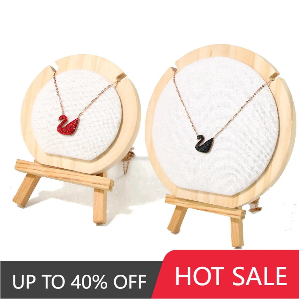 Delicate Round Wooden Pu Leather Jewelry Organizer Holder Fashion Necklace Pendant Display Stand with Bracket