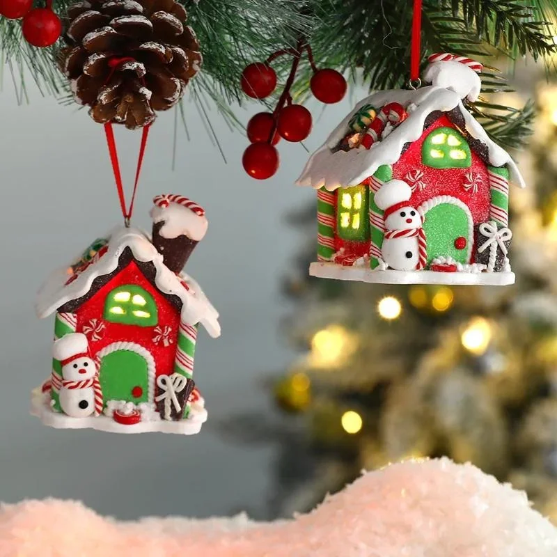 Christmas House Soft Ceramic Pendant Creative LED Luminous Christmas House Decoration Home Holiday Decor Christmas Tree Decor
