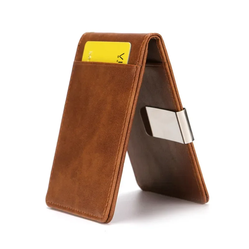 New Fashion Men's Leather Money Clips Wallet Multifunctional Thin Man Card Purses Women Metal Clamp For Money Cash Holder money clips wallet