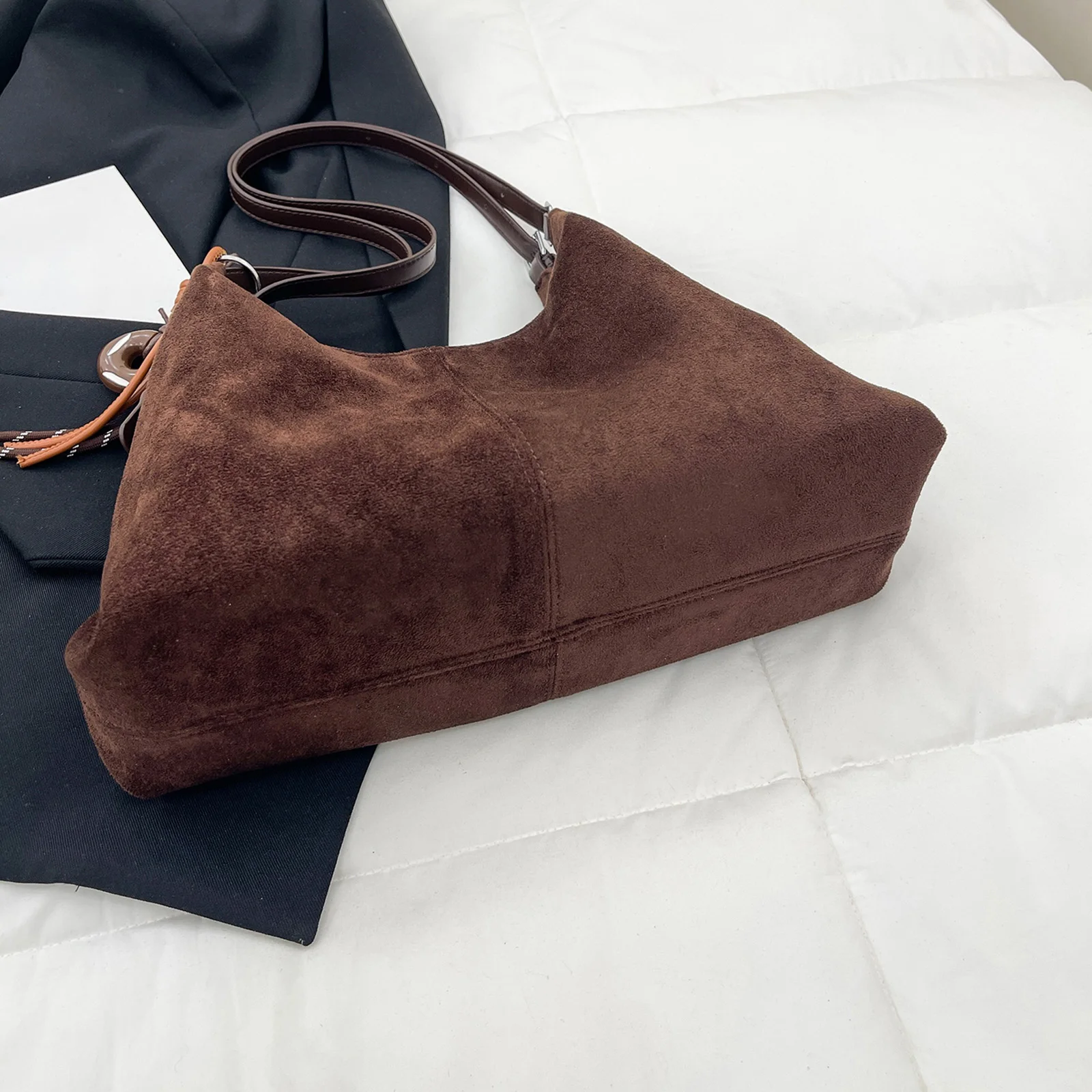 Faux Suede Trendy Underarm Bag Large Capacity Casual Armpit Bag Leisure Tote Handbag Travel Date Work Shoulder Bag