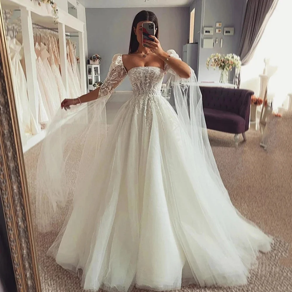 

Lace Up Back Appliques Vestido De Noiva Princess Vestidos De Novia Tulle Beach Beautiful Wedding Dress