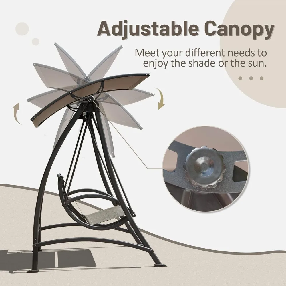 Domi 3-Seat Patio Swing Chair, Outdoor Porch Swing with Adjustable Canopy  Patio Swing Glider 3