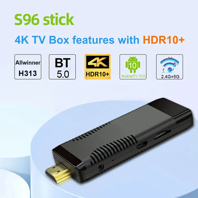 S96 Smart TV Stick Android 10 TV Box AllWinner H313 2GB 16GB Media Player 2.4G/5G WiFi Top Box Bluetooth 5.0