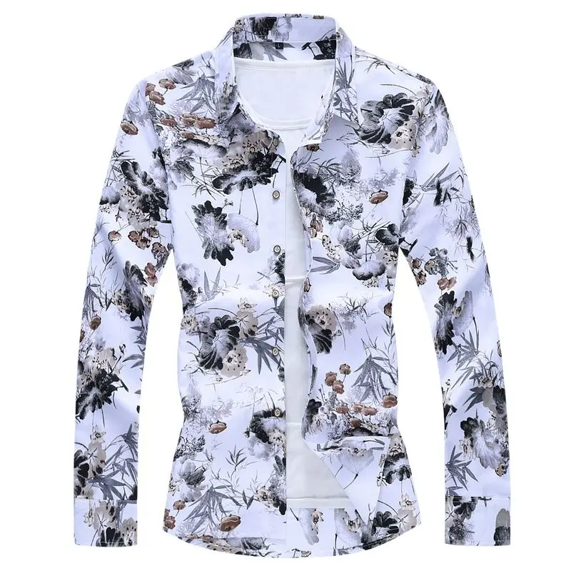 

M-7XL Large Size Men's Shirt New Comfortable White Hawaiian Shirt Casual Men Brand Dress Shirts Long Sleeve Camisa Masculina