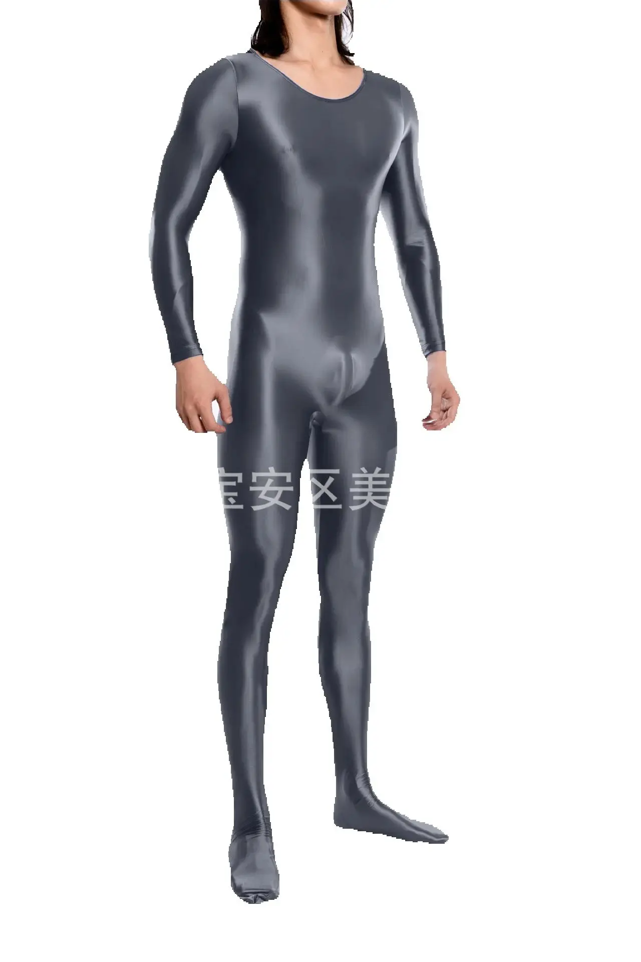 High-Elastic Plus Size Tight Leotard Unisex Full-Body Jumpsuit Glossy Silky Gloss Bodystocking Catsuit Long Sleeve Yoga Bodysuit