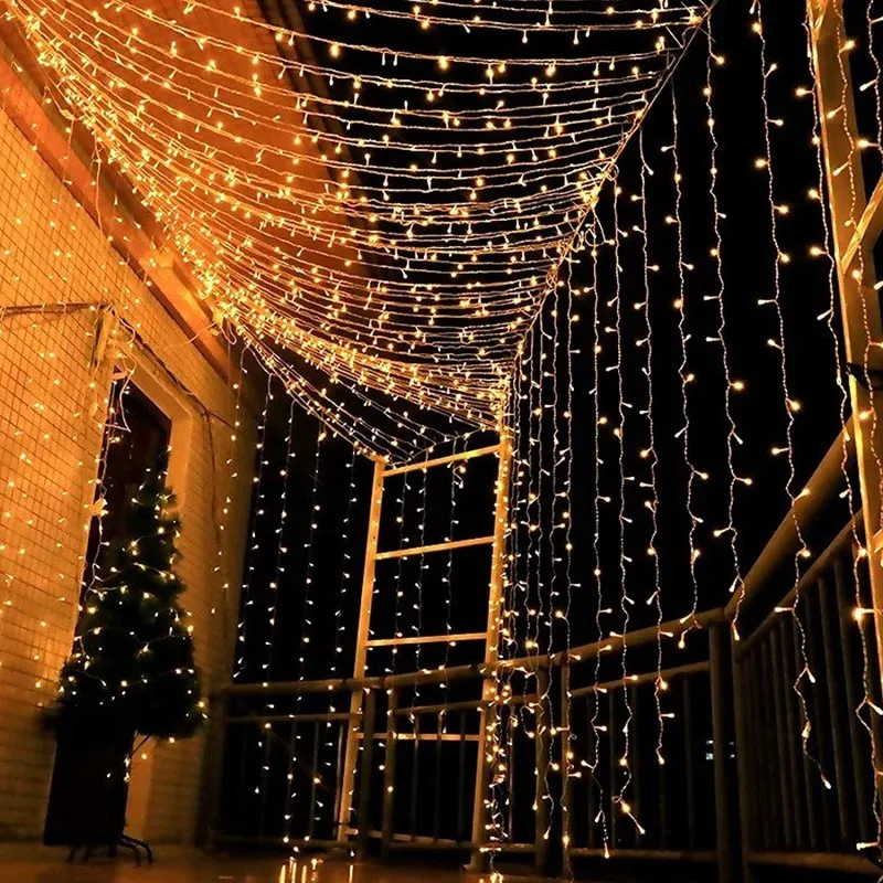 LED Curtain Lights Christmas Decoration 2023 3x3 6x3 9x3 LED Festoon Outdoor String Lights Aesthetic Room Decor New Year Wedding