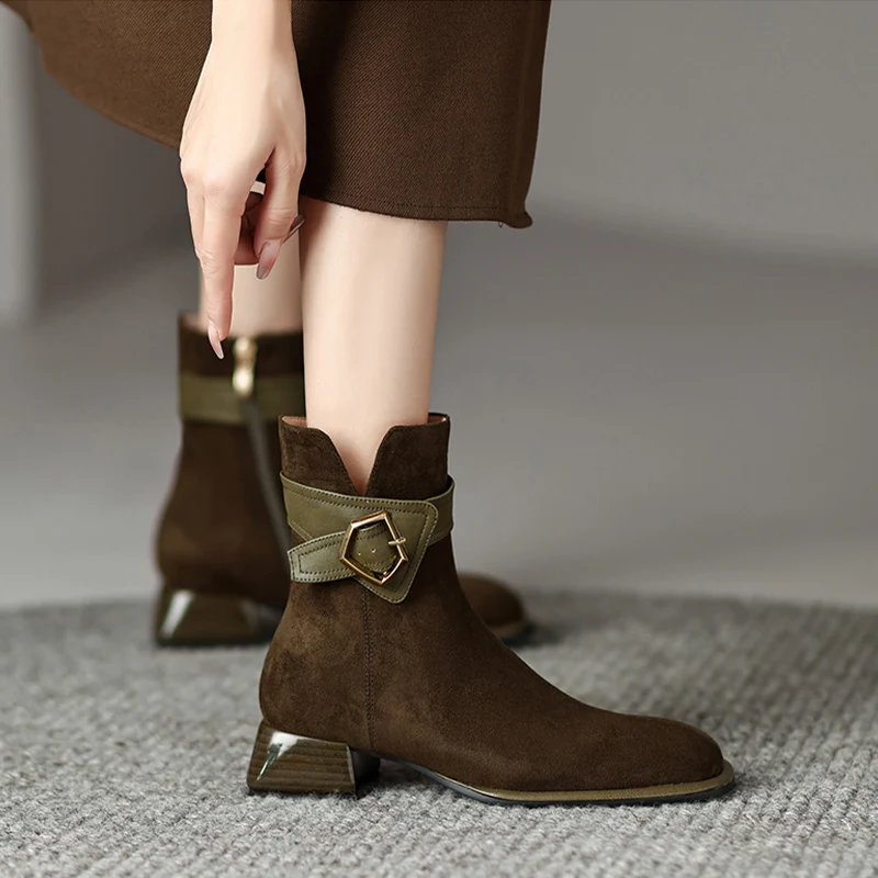 2023 Ankle Boots for Women Spring Autumn PU Leather Fashion Square Heels Zip Black Boots Ladies Boot Women Outdoor Casual New