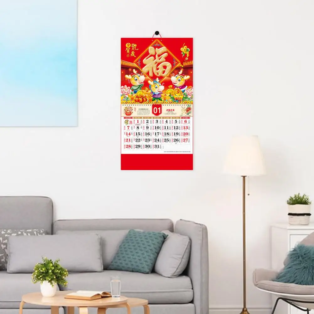 Family Use Wall Calendar 2024 Chinese New Year Wall Calendar Blessing Word Ornament Double Coil Page Turning Home Decoration home decor family birthday reminder calendar board vintage decorative diy wooden with 100pcs wood tags and 1pc hook hanging