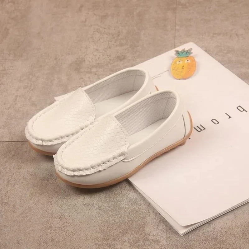 봄철 남아 여아 로퍼 봉제 PU 가죽 슬립온 패션 키즈 플랫 슈즈 단색 미끄럼 방지 캐주얼 데일리 아동화