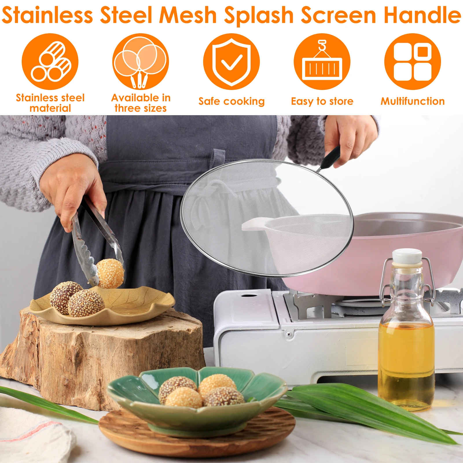 thumbnail image 2 of Splatter Screen For Frying Pan 3 Pcs Stainless Steel Splatter Screens - 9.8, 11.4, 13 Inch Fry Pan Splash Guards Kitchen Oil Splatter Prevention 2 of 13