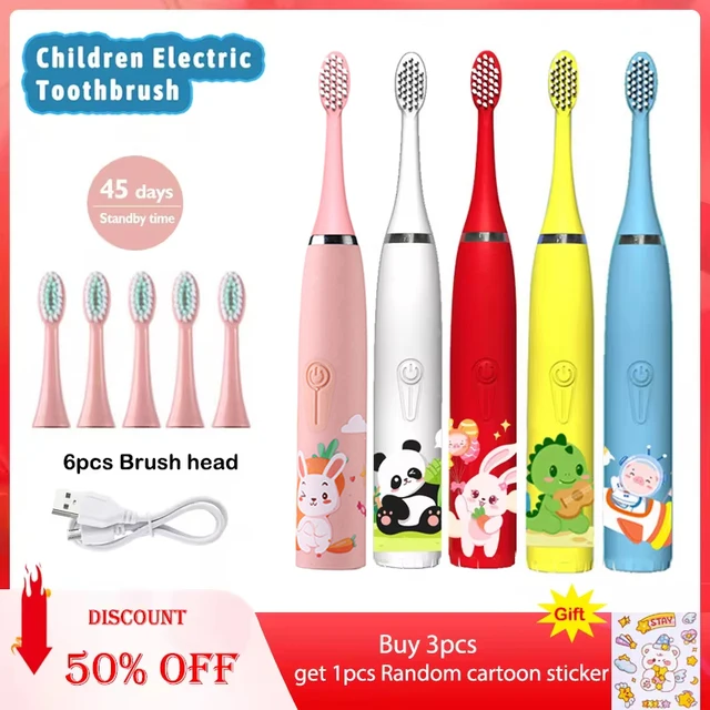 Sonic Electric Toothbrush IPX7 Waterproof With Replacement Heads Automatic Rechargeable Colorful Children Cartoon Brush For Kids 1