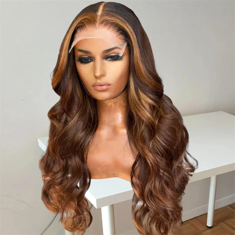 Highlight Brown Glueless 200Density 5x5 Silk Base Wave 26&lsquo;&rsquo; Jewish Human With HD Lace European Hair Preplucked BabyHair