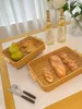 Creative Handmade Woven Rattan Storage Tray Square Wicker Basket Wooden Handle Bread Food Tray Fruit Cake Platter 4