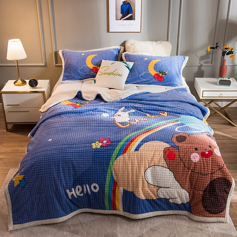 

Double Winter Blanket Thickened Flannel Double Layer Milk Coral Fleece Lunch Break Sofa Blanket Comfortable Household Items