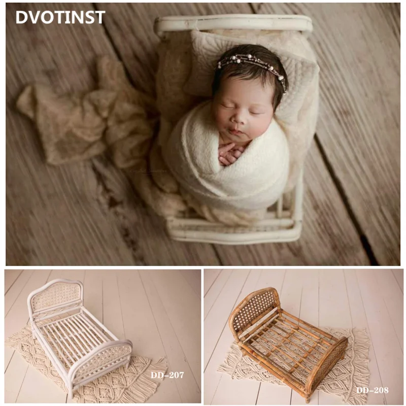 Dvotinst Newborn Baby Photography Props Retro Handmade Mini Bed Rattan Posing Cribs Studio Accessories Shoots Photo Props