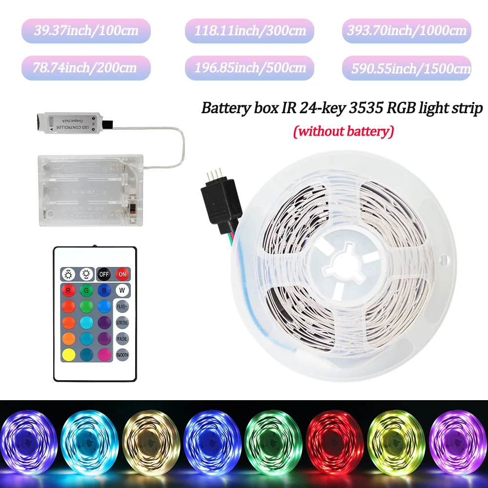 1 גלגל של 3535 נוריות LED עם שלט 24 מקשים, מופעלת באמצעות תיבת סוללה (ללא סוללות) לחדר שינה, למסיבה