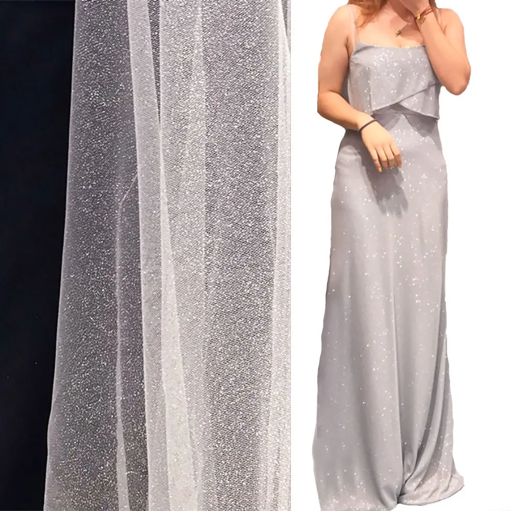 Silver Glitter Sequin Tulle Fabric for DIY Crafts and Event Decor