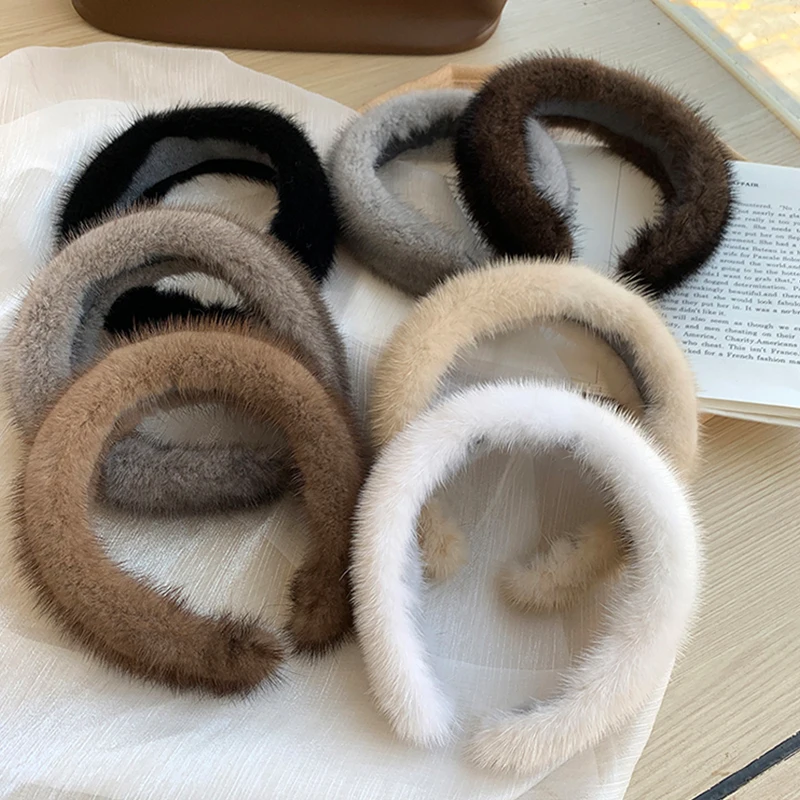 Women Winter Real Mink Fur Headbands Luxury Real Fur Hair Band Lady Fashion Furry Hair Hoop  Hair Accessories new fashion women lady vintage boho metal leather double buckle waist belt waistband women s real leather cowhide belts 1 8cm