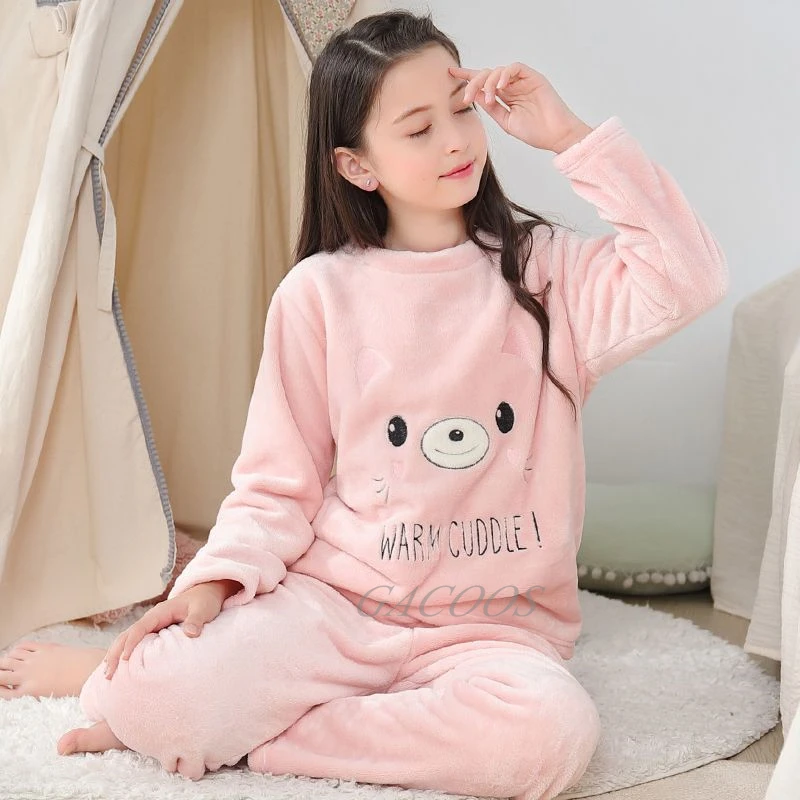 Baby Boys Pajamas Set Flannel Long Sleeved Children's Clothing Teens Warm Sleepwear Cute Bear