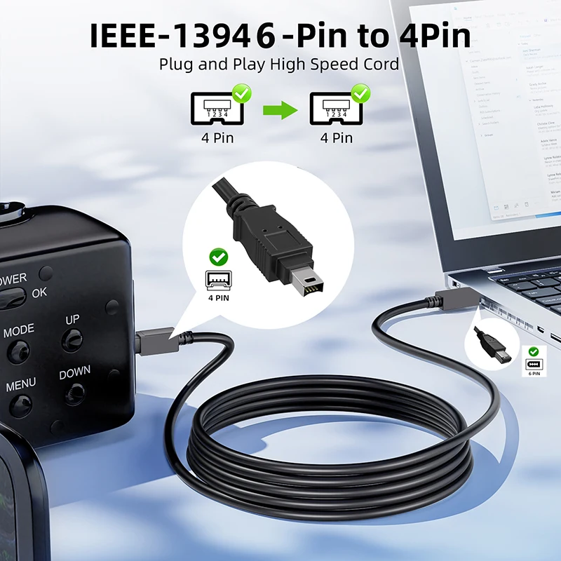 IEEE-1394 FireWire 케이블 6핀-4핀 FireWire 400 케이블 6핀-4핀 남성-남성 데이터 전송 케이블