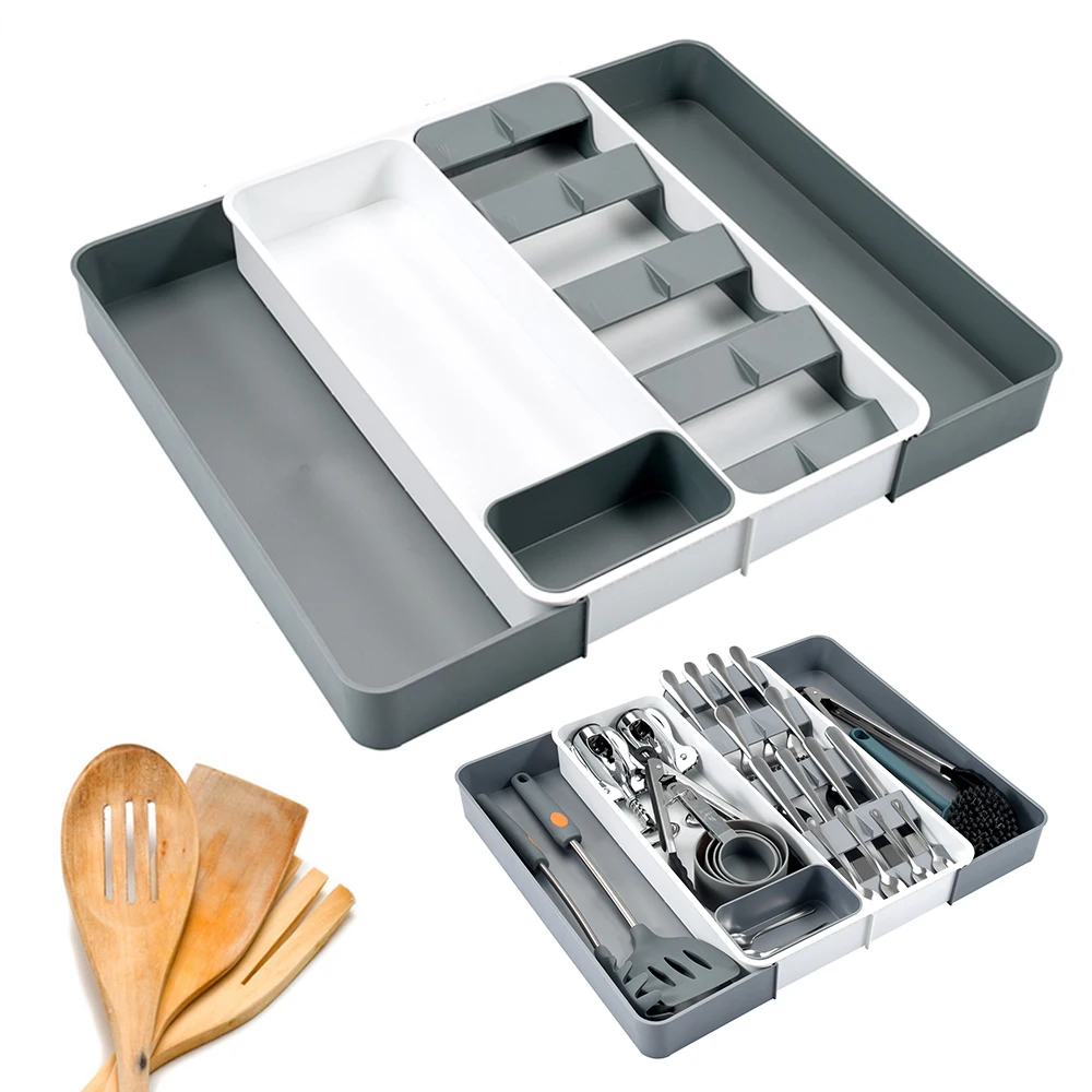 Spoon Fork Organizer Cutlery Storage Tray Knife Block Holder Kitchen