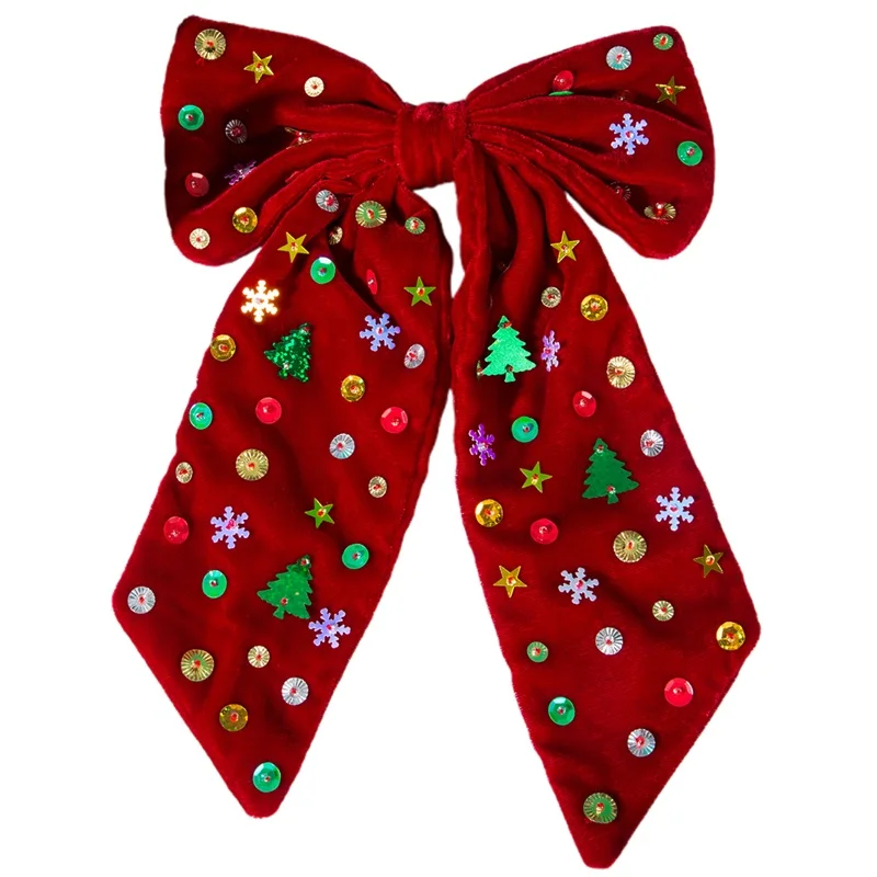 Christmas Hair Bow Clips Shiny Sequin Hair Barrettes Holiday Accessories for Women
