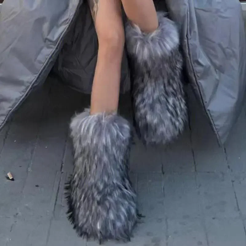 

Winter Shoe Women's Winter Fluffy Faux Fox Fur Boots Woman Plush Warm Snow Boots Luxury Footwear Girls' Furry Fur Bottes Fashion