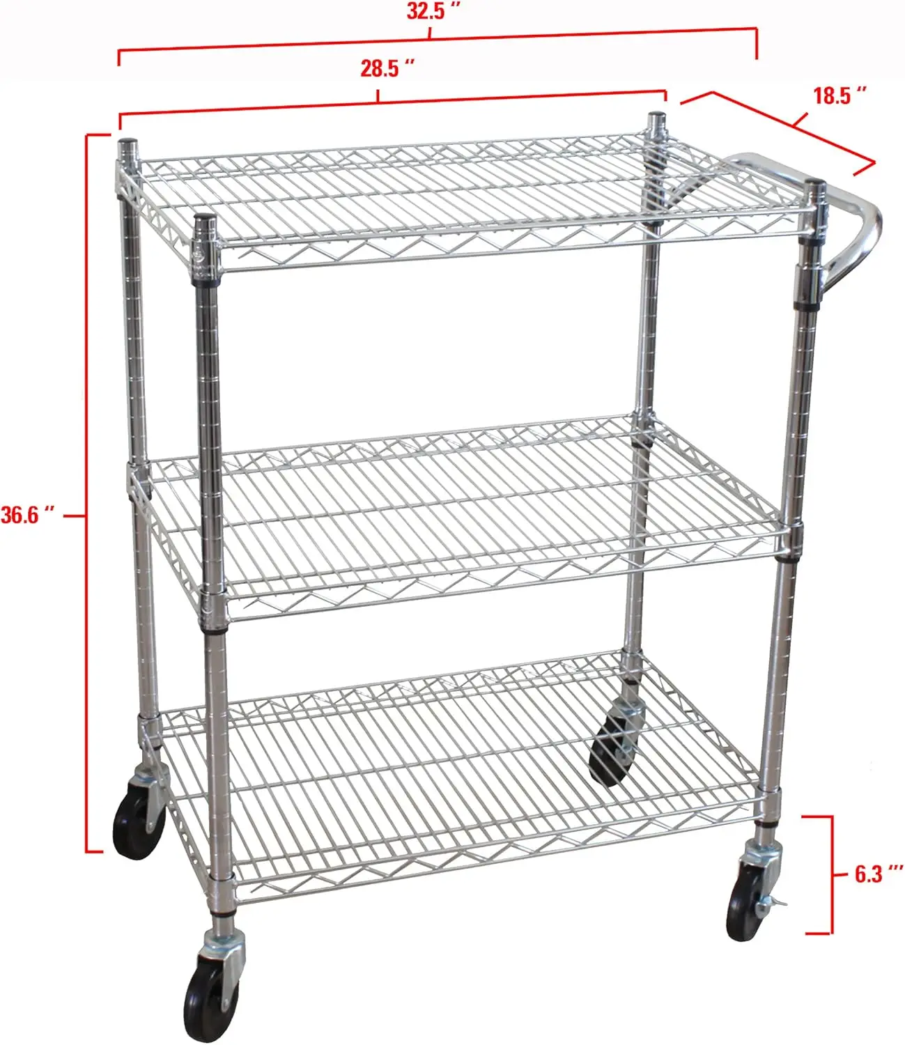 Oceanstar 3-Tier Heavy Duty All-Purpose Utility Cart, Chrome 3
