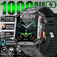 New Rugged Military Men Smartwatch 2.01 Inch Screen 1000mAh Battery GPS Tracker Compass LED Flashlight Waterproof Bluetooth Call