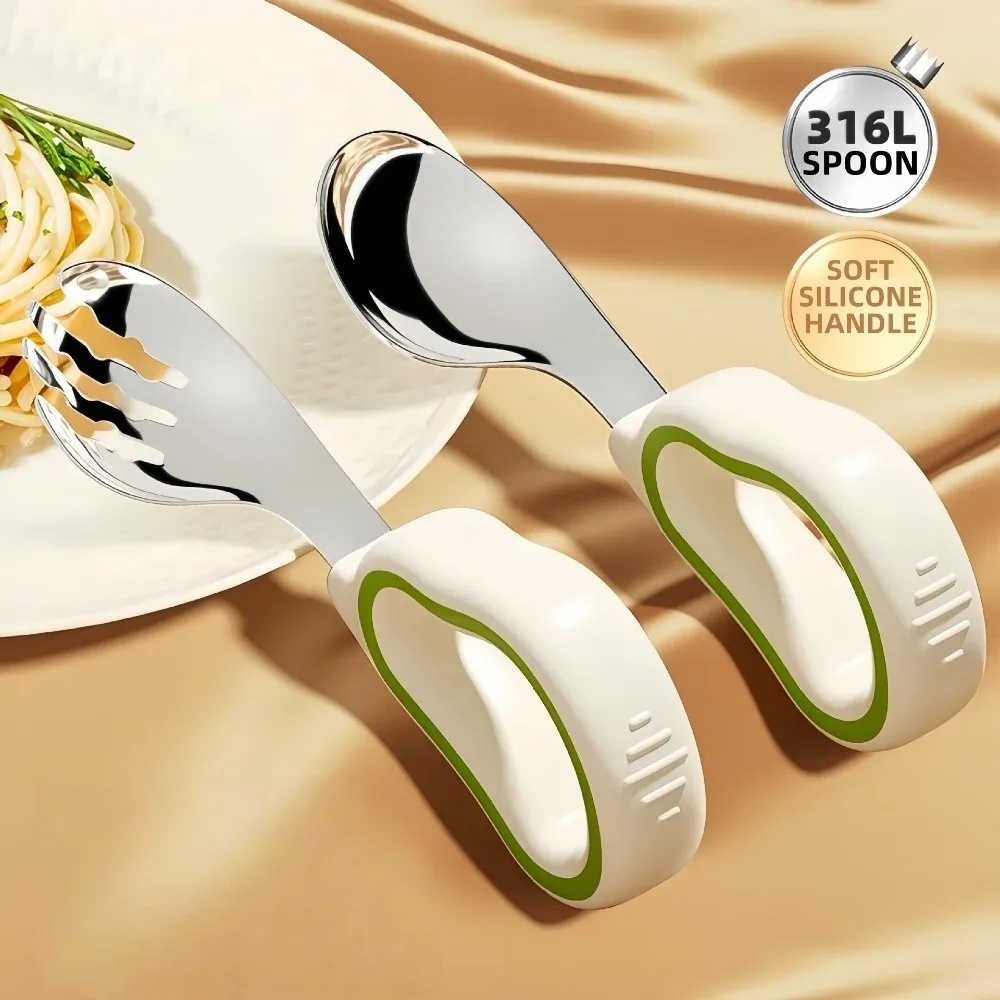 Silicone Baby Fork and Spoon Set 316 Stainless Steel Self Feeding Baby Cutlery Safe with Storage Box Child Tableware