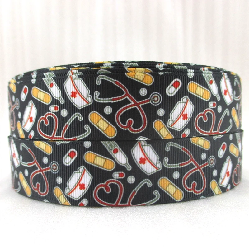 5 Yards Multi Size Heart Nurses Doctor Printed Grosgrain Ribbons DIY Hair Bows Craft Materials Party Decoration,5Yc3662