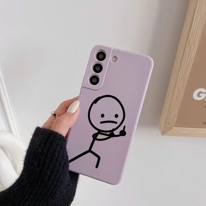 Funny Middle Finger Cute Man Liquid Silicon Case For Samsung Galaxy S24 S23 S22 Ultra S21 S20 FE S10 S24 Plus Luxury Phone Cover