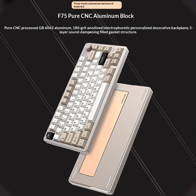 FURYCUBE F75 기계식 키보드 알루미늄 가스켓 맞춤형 RGB 트라이 모드 무선 블루투스 키보드 오피스 게임 PC 액세서리