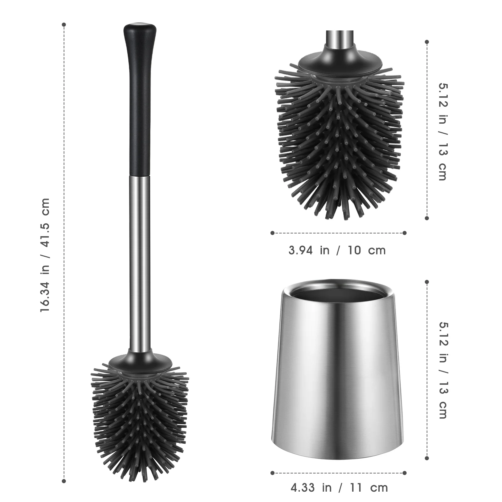 

Bathroom Toilet Brush with Holder Bowl Cleaner Cleaning Compact Stainless Steel Accessories