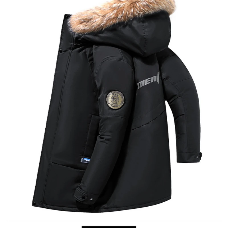 Men's Winter Medium Long Hooded Down Jacket Korean Version of The Trend White Duck Down Winter Warm Coat Casual Daily Warm Coat