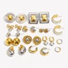 E.B.belle Double Gold Silver Color Square Round Heart Stud Earring Stainless Steel 18k Gold Plated Waterproof Fashion Jewelry