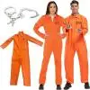 Adults Inmate Halloween Costume Letter Print Zipper Long Sleeves Prisoner Jumpsuit for Women Men Cosplay Party Outfits