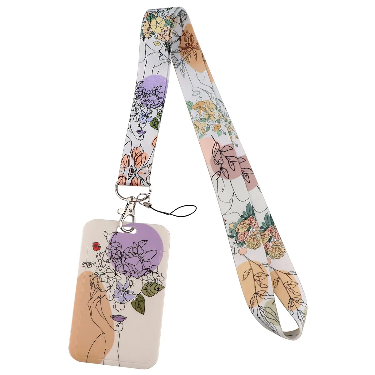 R2968 Minimalist Flower Art Fashion Lanyards ID Badge Holder Bus Pass Case  Cover Slip Bank Credit Card Holder Strap Cardholder