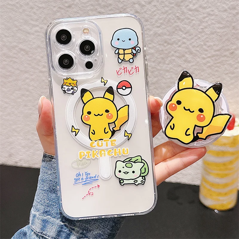 Cute Pokemon Pikachu Magnetic Stand Magsafe Wireless Charge Case