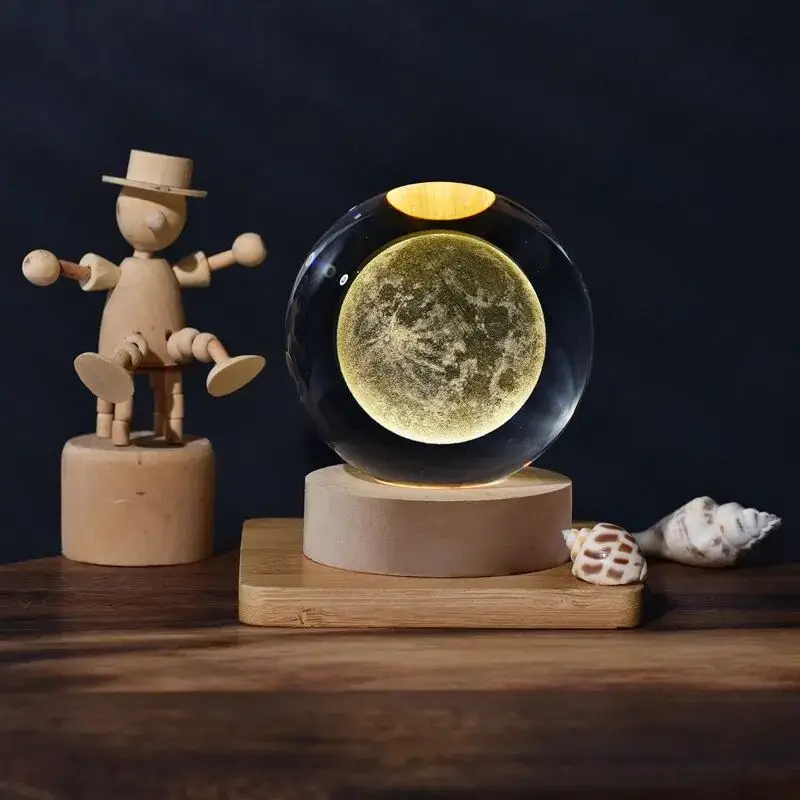 6cm 3D Crystal Ball Crystal Planet Night Light Laser Engraved Solar System Globe Astronomy Birthday Gift Home Desktop Decoration 4