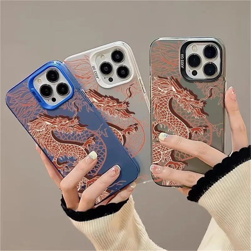 Happy Chinese New Year 2024 Dragon Totem Custodia Antiurto Argentata Per Samsung S24 S23 Note 20 Ultra S20 Fe S21 S22 Plus