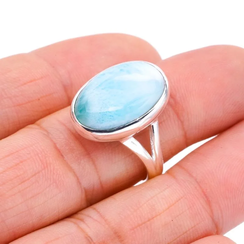

StarGems®Натуральное серебряное кольцо Larimar ручной работы 925 пробы 9 F1488