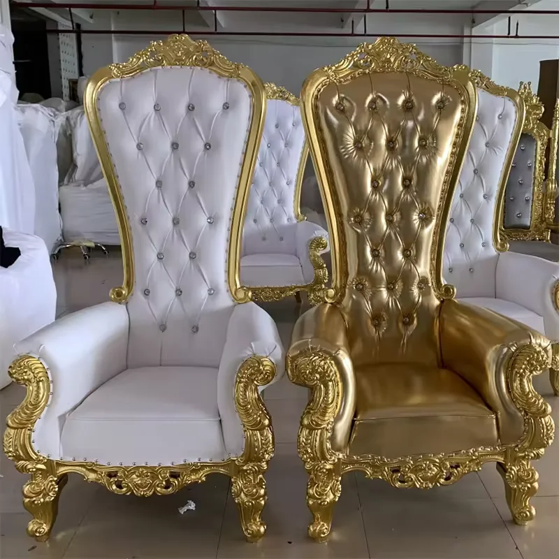 Luxury king and queen high back silver white royal king high back throne chairs wedding for hotel used