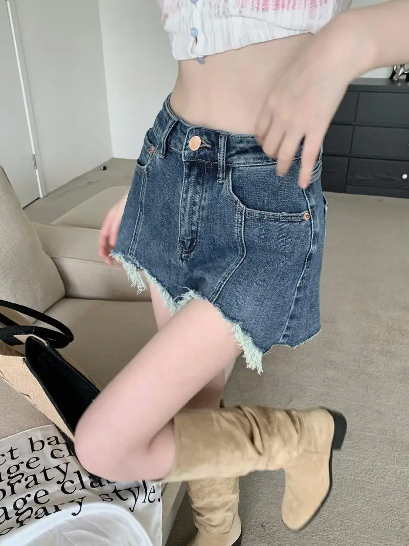 Denim Short Irregular High-Waisted Summer Large Size A-Line Pants For Women Loose Slimming Hot Girl Korean Style Wide-Leg Shorts